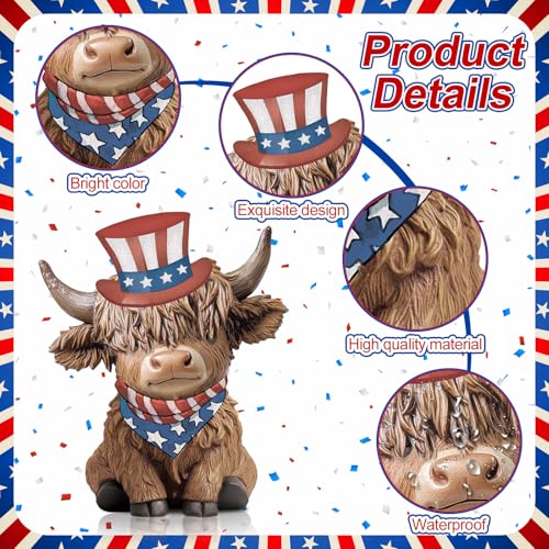 Karenhi 2 Pcs 4th of July Highland Cow Figurines Resin Tabletop Decor - style: 4th of July