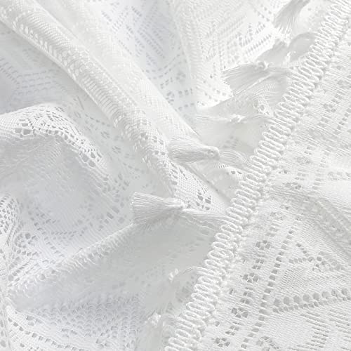 White Boho Sheer Lace Window Curtains with Tassel, 40" Wx72 Lx2 - color: White, size: 40"W x 72"L (Pack of 2)