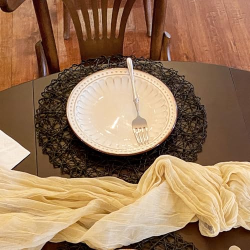 AHHFSMEI Paper Braided Round Placemats Set of 12 Natural Non-Slip Heat Resistant Table Mats for Dining Tables Woven Indoor & Outdoor Place mats(Black,12) - color: Black
