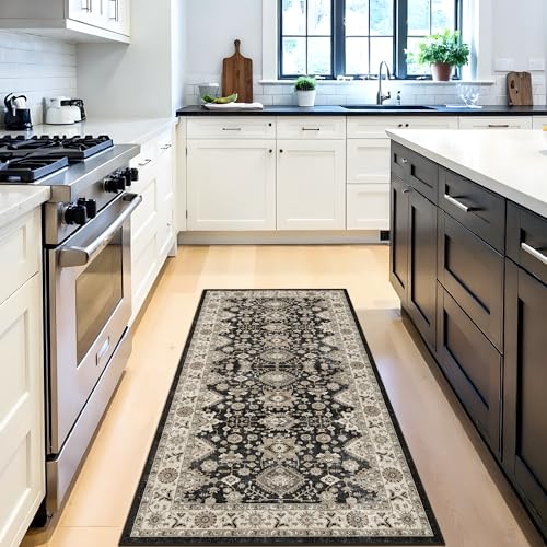 Black Entryway 2x4 Runner Rug: Runners for Kitchen Washable Non-Slip Soft - color: Black, size: 2' x 4' (Rectangular)
