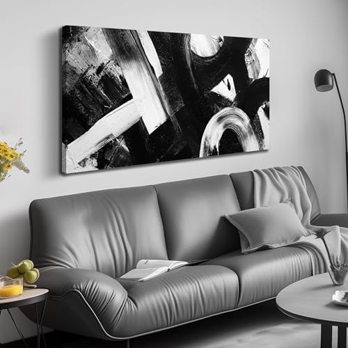 Ouzzlie Black Canvas Wall Art Abstract Prints Art for Office - color: white, size: 59"L x 29"W