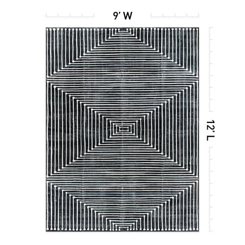 Rugshop Bohemian Stripes Marbella Non-Slip Washable Area Rug Black 9' x 12' - color: Black, size: 9' x 12' (Rectangular)