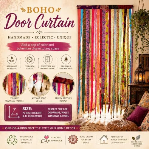 Mango Gifts Old Silk Sari Ribbon Doorway Curtain Hippie Bohemian Room Divider Light-Filtering Boho Curtains Rod Pocket Window Drape for Livingroom Bedroom 85 x 45 Inch (Pink) - color: Pink