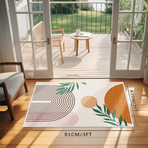 Boho Entryway Rug 2x3 Area Rug Orange Abstract Modern Thin Door Mat Non Slip Washable Small Floor Mat Carpet for Entrance Porch Indoor Outdoor (Orange, 2' x 3') - color: Orange, size: 2' x 3' (Rectangular)