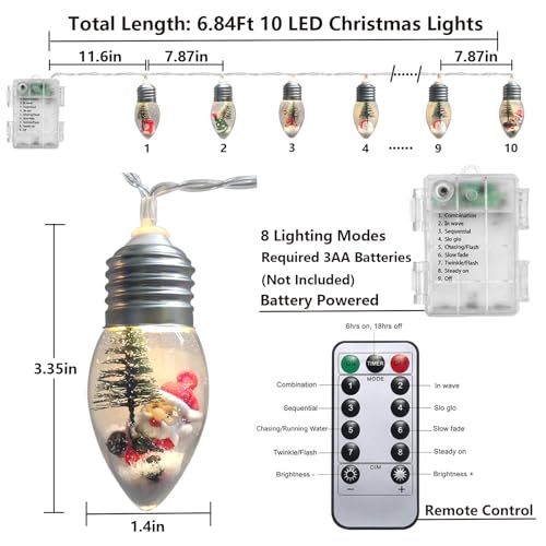 Christmas Lights 6.8Ft LED Christmas Tree Snow Globe Light 10 Shatterproof Edison Bulbs Battery Operated Light with Remote Timer, String Lights Indoor for Bedroom Porch Garden Party Xmas Decor - size: Christmas Lights with Tree