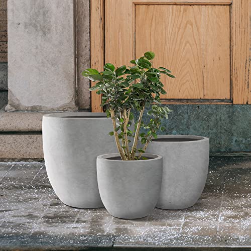 Kante Set of 3 Pale Gray Concrete Curved Planters 20" 16.5" 13.3" Dia - color: Natural Concrete, size: 20.1"d + 16.5"d + 13.4"d