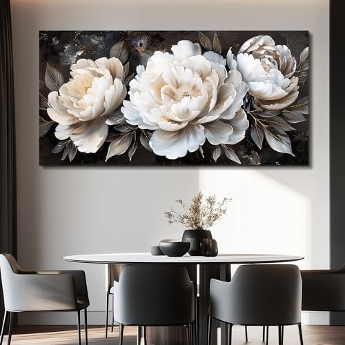 QIYILEXWART Canvas Wall Art For Living Room Large Wall Decor For Office Bedroom Decorations White Peony Landscape Pictures Farmhouse Painting Artwork Room Wall Mural Aesthetic Home Decor 30x60 In - color: White Peony Art Print, size: 60"L x 30"W