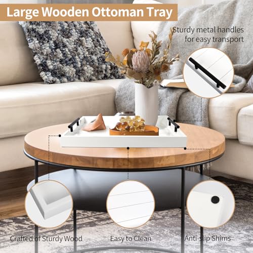 SXNOWS Wood Serving Tray with 2 Sets of Handles,White - color: White-large