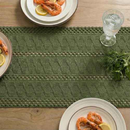 Artoid Mode Army Green Woven Farmhouse Hollow Table Runner 12x36 Inch - color: Army Green, size: 12" x 36", Table Runner