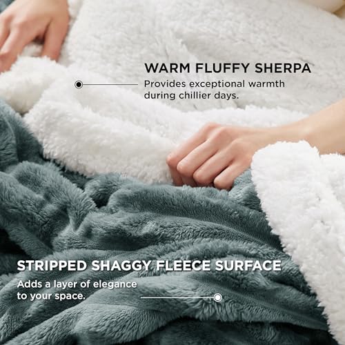 Bedsure Soft Sherpa Blanket Fluffy Dark Green Gift Queen 90"x90" - color: 04 - Dark Green, size: Queen (90" X 90")