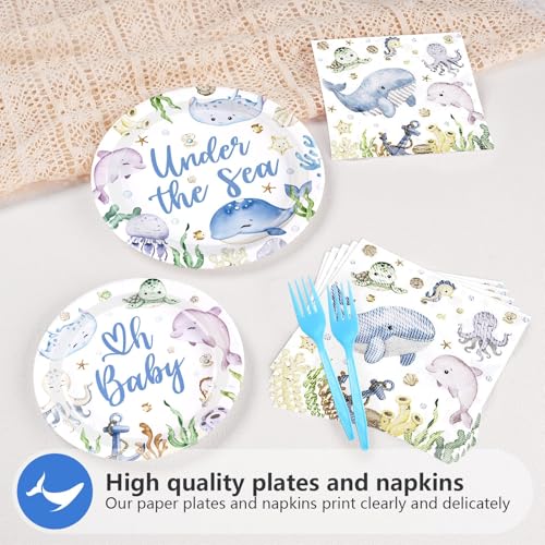 Grencian 96 Pcs Under the Sea Baby Shower Ocean Themed Supplies, Serves 24 - style: Under the Sea Kit