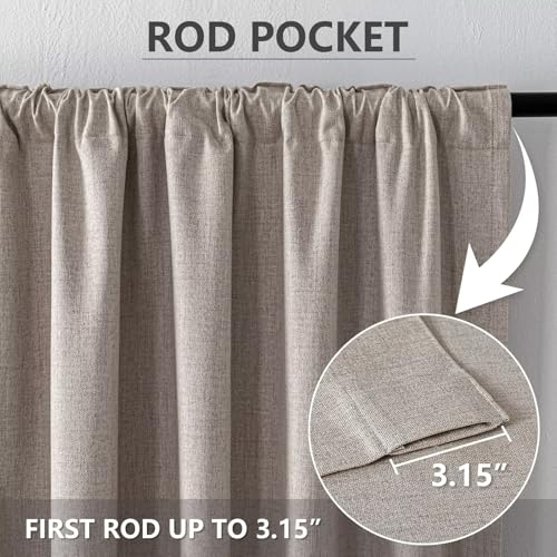 100% Blackout Curtains 84 inch Length Faux Linen (W52 x L84, Beige) - color: Beige, size: 52"W x 84"L (Pack of 2)
