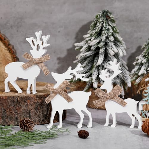 Redbaker 3 Pcs Wooden Reindeer Table Decor, Christmas Reindeer Figurines - style: Reindeer