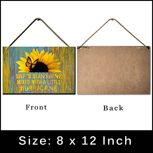 HANGWWZQ Wood Sign Plaque Floral Butterfly Sunflower She is Sunshine Wooden Hanging Sign Wall Art Decor for Home Office Door 12 x 8 Inch - color: Floral Butterfly Sunflower She is Sunshine
