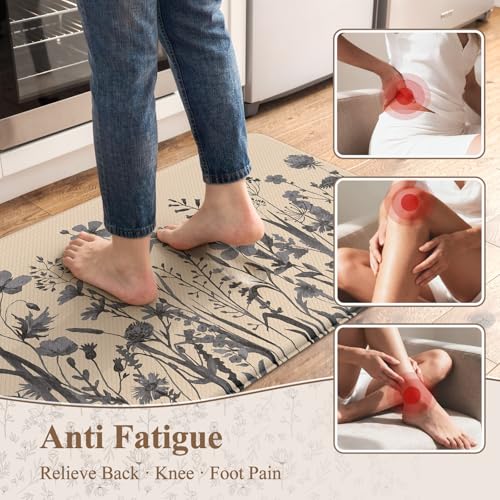 KIMODE Anti Fatigue Kitchen Mats for Floor,Farmhouse Kitchen Rugs Sets of 2 - color: Brown/Grey, size: 47"L x 17.3"W x 0.47"Th + 29"L x 17.3"W x 0.47"Th