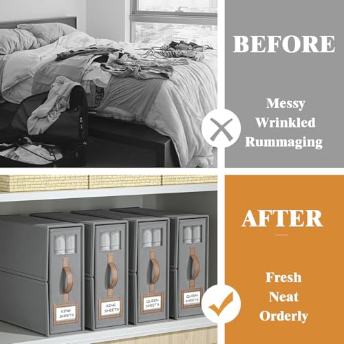 6 Pack Foldable Bed Sheets Set Organizers and Storage(King & Queen Size),Linen Fabric Closet Organizers with Window,Folding Bedding Storage Box for Bedsheets and Pillow Cube Organizer-Gray - color: Gray, size: 6 Pack-King Size-3.7 Gal