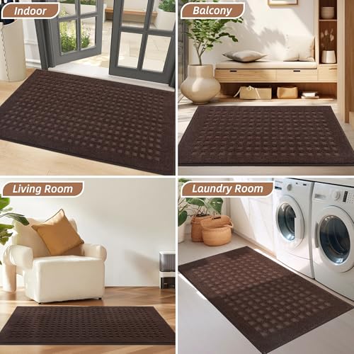 BEQHAUSE Dirt Trapper Door Mats 32"x48", Non Slip Washable, Dark Brown - color: Dark Brown, size: 32" X 48" (Rectangular)