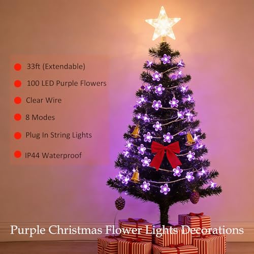 33ft Plug in 100 LED Purple Valentine's Wedding Flower String Lights Decor - color: Purple