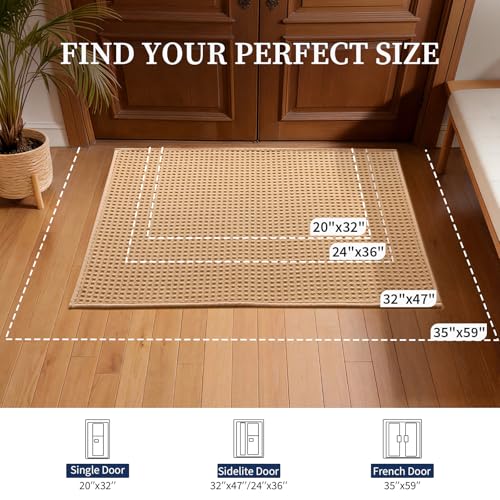 YIHOUSE Indoor Door Mat 32" x 47", Non-Slip Washable Entryway Mat, Dirt Trapper Absorbent Entrance Mat, Low Profile Floor Mat for Front/Back Door, Entryway, Khaki - color: Khaki, size: 32"x47" (Rectangular)