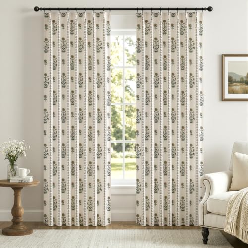 Floral Pinch Pleated Linen Curtains,Brown & Beige White,40"W x 96"L - color: Brown and Beige White, size: 40"W x 96"L (Pack of 2)