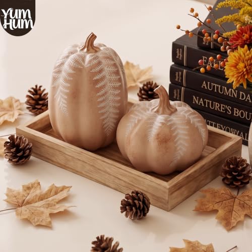 2Pcs Resin Pumpkin Figurines, Fern Fall Thanksgiving Decor - style: Fern Leaf Pumpkin