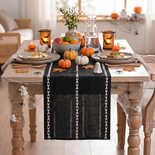 Artoid Mode Black Rustic Cotton Linen Table Runner 13x36 Inch - color: Black, size: 13" x 36"