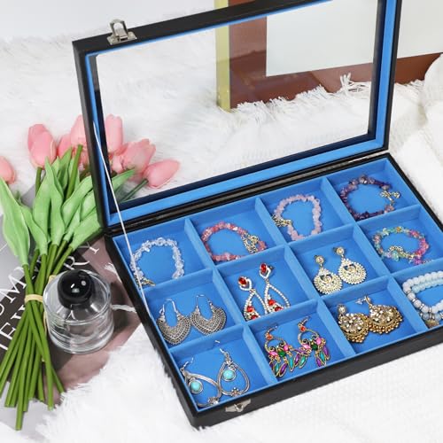 Stratalife 12 Grid Bracelet Jewelry Box, Bangle Holder Organizer with Lid - color: Blue-Black, size: 12 Grid