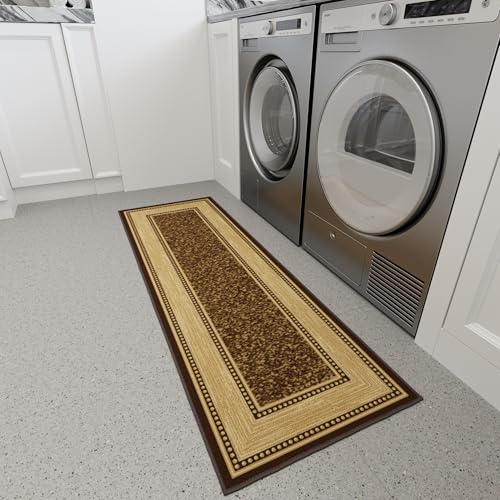Ottomanson 2x5 Kitchen Rug Runner – Non-Slip Entryway Rug - color: Border Dark Brown, size: 1'8" x 4'5" (Runner)