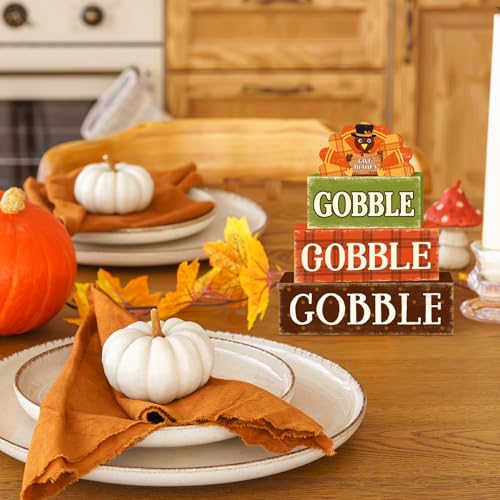 Britimes Tiered Tray Decor Set, 4 Pack, Wooden, Thanksgiving Turkey - style: Gobble Turkey