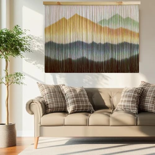 ZYDDNH Macrame Wall Hanging, Dip-Dyed Mountain Tapestry, Modern Fiber Wall Art, 57" W x 37" L (Green coffee) - color: Green coffee