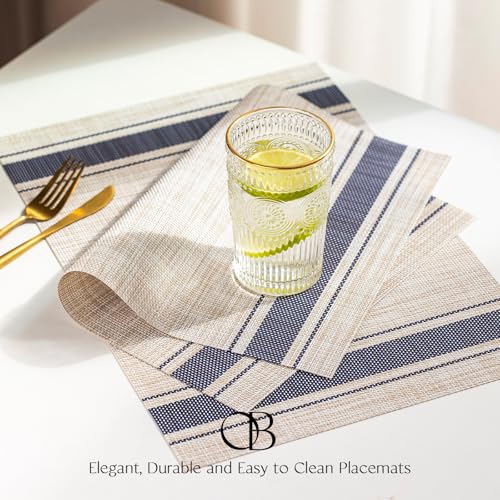 Placemat Set of 4 - Easy Clean Woven Vinyl Placemats for Dining Table, Indoor/Outdoor Place Mats, Washable PVC Table Mats(Blue Skyline) - color: B-blue Skyline