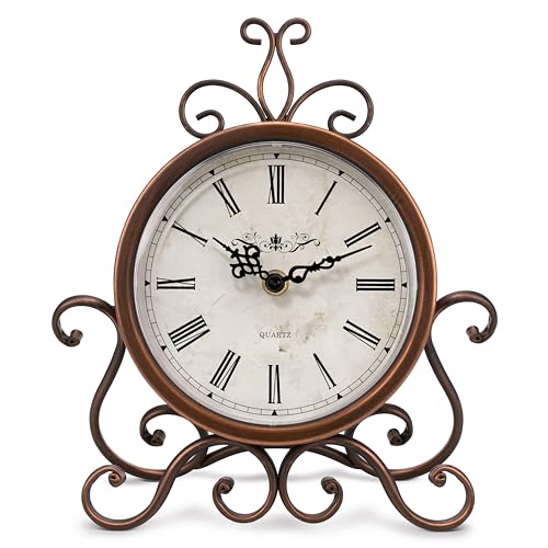 Mantel Clock Table Clock on Stand Retro Desk Shelf Brass Clock Non-Ticking - color: Retro-brass