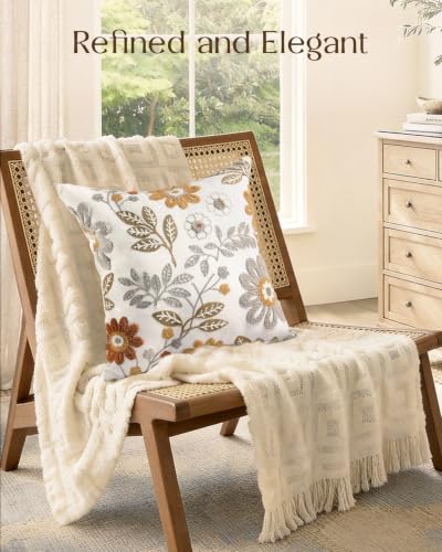 Fall Embroidered Throw Pillow Cover 18x18 Inch, Amber Blooms - color: Amber Blooms, size: 18" x 18" (Pack of 1)
