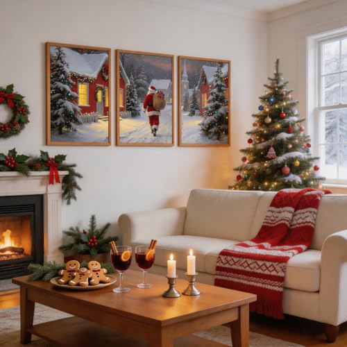 Aurlan 3 Pcs Santa Is Coming To Town Framed Wall Art 24x36 Inch - color: Santa Claus is Coming to Town, size: 24"L x 36"W