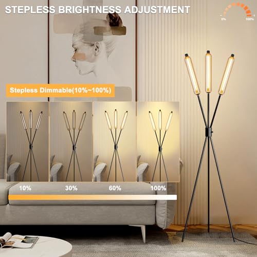 Lightdot LED Tripod Floor Lamps for Living Room, Stepless Dimmable Modern Standing Tall Lamp with 360° LED LampHead,Mid Century Industrial Floor Lamp for Bedroom/Sofa Beside/Corner Decor-Black - color: Black-111A