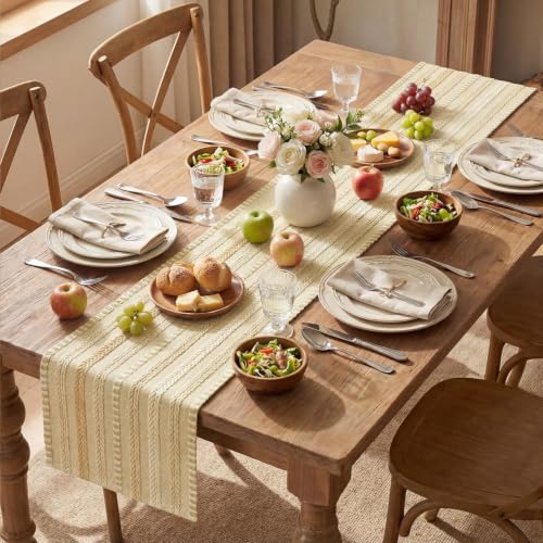 Artoid Mode Burlap Brown Farmhouse Stripe Braided Table Runner 12x72 Inch - color: Burlap Brown, size: 12" x 72", Table Runner