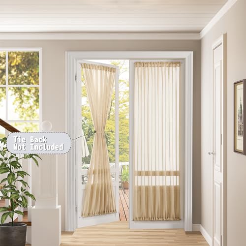 Tollpiz Sheer Door Curtains Closet Linen Textured Curtains Sheer Doorway Light Filtering Voile French Doors Rod Pocket Curtain Patio Glass Door, 25 x 72 inches Long, Beige, 1 Panel - color: Beige, size: 25"W x 72"L (Pack of 1)