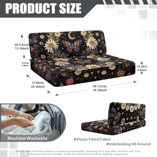 Butterfly Daisy Moon RV Dinette Cushion Covers 2 Pcs Waterproof Camper Cushion Slipcover Stretch Sofa Furniture Protector Include1 Backrest Covers and 1 Bench Covers - color: Butterfly Daisy Moon