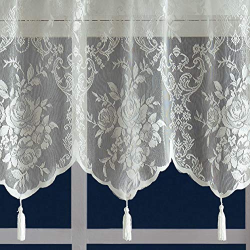 LinenZone 54x22 Ivory Sheer Lace Valance with 6 Tassels. (Luna 54x22,Ivory) - color: Ivory, size: 54"W x 22"L (Pack of 1)