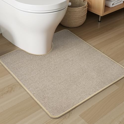 PADOOR Braided Toilet Rugs U Shaped 20x24, Non Slip Toilet Mat, Light Beige - color: Light Beige, size: 20''x24'' U-Shaped
