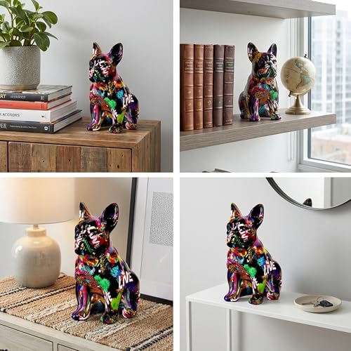 French Bulldog Statue Sculpture Sitting Graffiti Dog Home Decor Figurine - color: A5