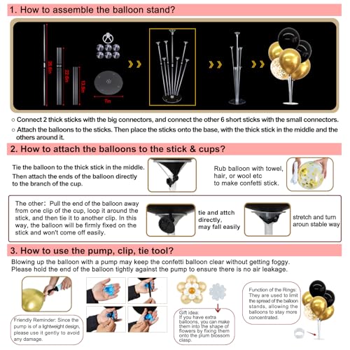 TONIFUL 4 Black Champagne Gold Balloon Stand Balloon Centerpieces for Table - color: Black Champagne Gold