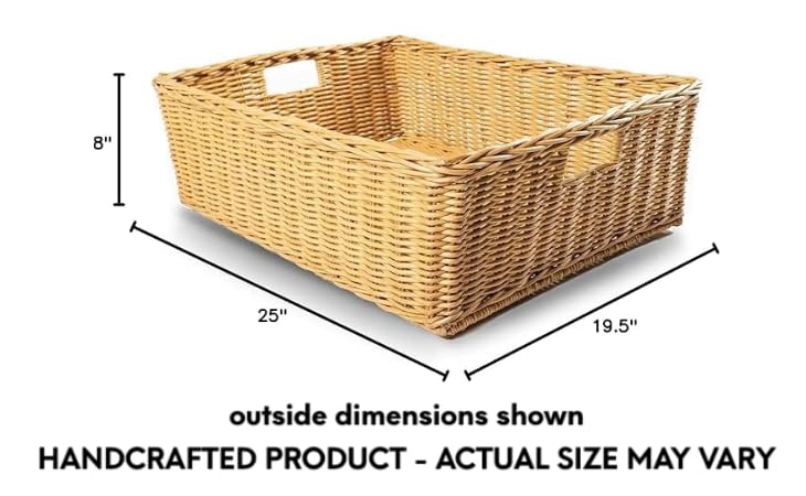 The Basket Lady Underbed Wicker Storage Basket, XL, Sandstone - color: Sandstone, size: Extra Large