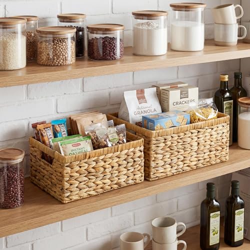 StorageWorks Wicker Storage Baskets for Shelves, Hyacinth Baskets, 2-Pack - color: Natural (Water Hyacinth), size: 15"L x 11"W x 7"H + 13"L x 9"W x 6¼"H