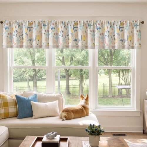 jinchan Floral Linen Window Valance Curtain, 50x18, 1 Panel, Blue - color: Averie | Dusty Blue, size: 50"W x 18"L (Pack of 1)