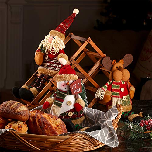 3 Pieces Christmas Sitting Santa Claus Snowman Reindeer Christmas Ornament Long Legs Table Fireplace Decor Home Decoration Christmas Figurines Plush (Santa Claus, Snowman, Elk)