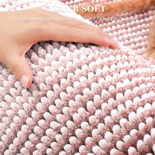 BSICPRO Bathroom Rugs Sets 2 Piece, Non Slip Striped Bath Mats, Mist Pink - color: Mist Pink, size: 20" x 32" Plus 16" x 24"