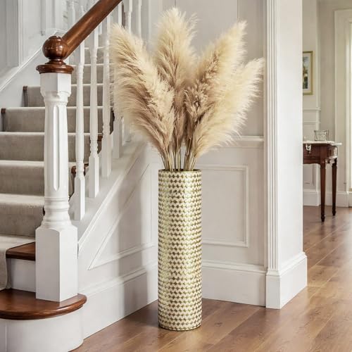 Leewadee Set of 2 Large Floor Vases Metal for Pampas Grass - color: Gold, White