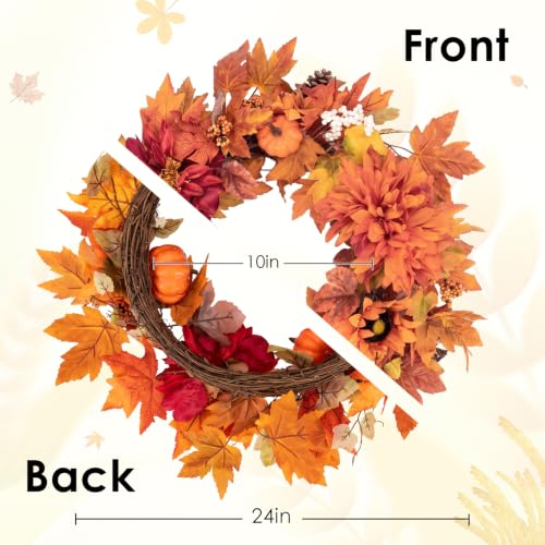 Fall Wreaths for Front Door Decor Artificial Flower, 24" Pumpkin Autumn - color: Fall Wreath 3