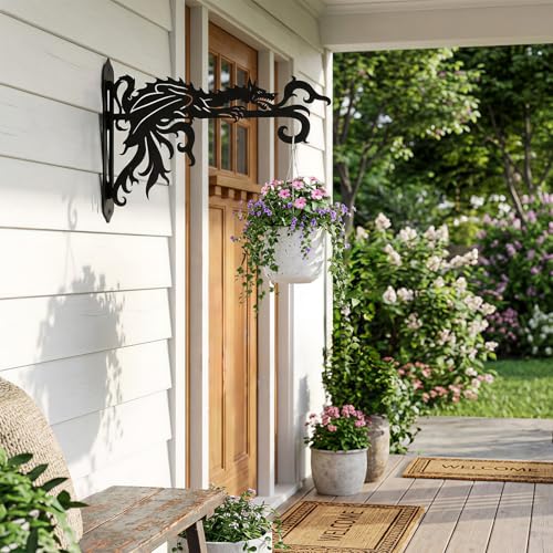 2 Pack-10inch Gothic Dragon Metal Wall Brackets for Hanging Plants, Outdoor Indoor Decorative Hooks for Hanging Plants, Bird Feeder, Wind Chime, Lantern (Lantern NOT Included)